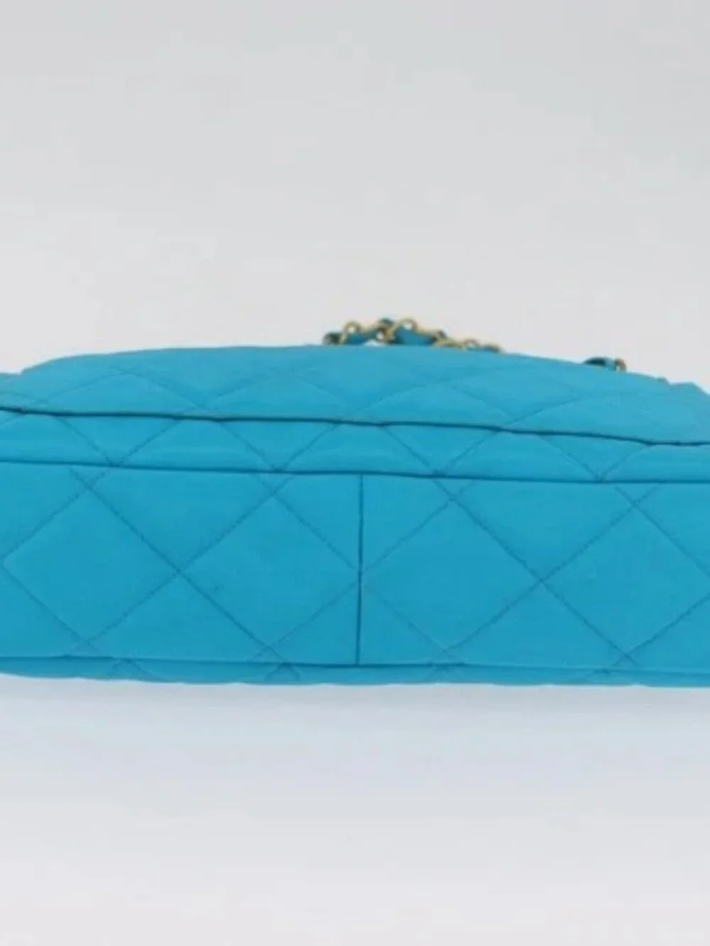 CHANEL Matelasse Chain Shoulder Bag Nylon Blue Gold CC Auth 181801SV